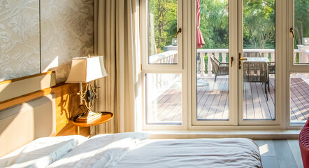 Double bed with sunlight