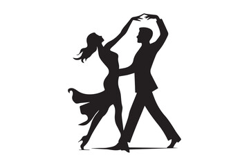 The dancing couple silhouette isolated in white background