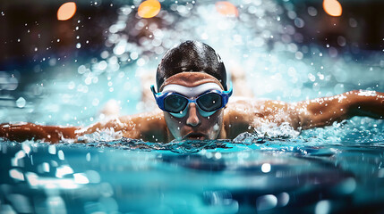 Fototapeta premium Swimmers competing in national swimming competitions