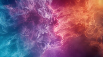 Obraz premium Vibrant abstract background with swirling colorful smoke blending red, orange, blue, and purple hues for creative design and artistic projects.