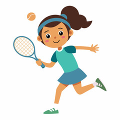 A teenage girl is playing tennis ball vector illustration on white background 