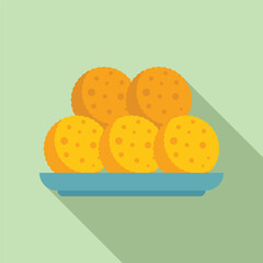 Five delicious round cookies with holes are sitting on a blue plate