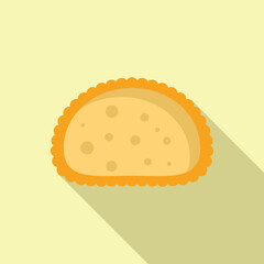 Chilean empanada with a shadow, showing its delicious filling on a light yellow background