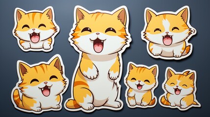 Fototapeta premium Six Adorable Cartoon Cats in Various Poses
