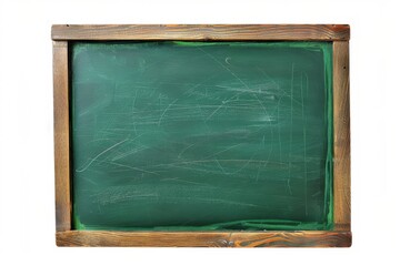 Chalkboard in wooden frame isolated on a white background. Green blackboard background texture