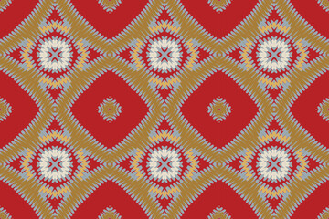 Ikat tribal Indian seamless pattern. Ethnic Aztec fabric carpet mandala ornament native boho chevron textile. Geometric African American oriental tranditional vector illustrations. Embroidery style