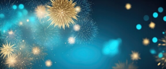 Abstract background Cyan and gold fireworks and Bokeh