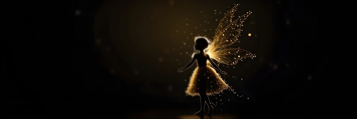 Fototapeta premium little fantasy fairy with glowing wings at night 