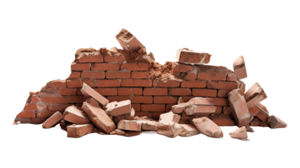 A rustic stack of weathered red bricks on transparent background.
