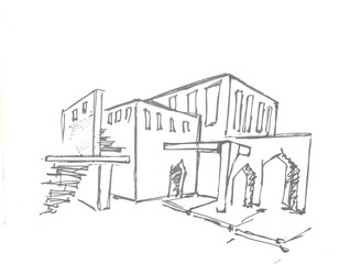 Architectural render of middle eastern style desert house