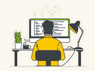 Software engineer testing his project, flat design illustration.