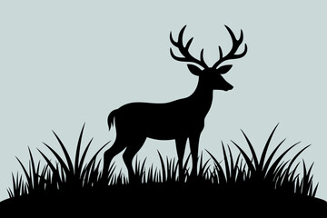 Deer in the grass silhouette vector art illustration
