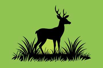 Deer in the grass silhouette vector art illustration