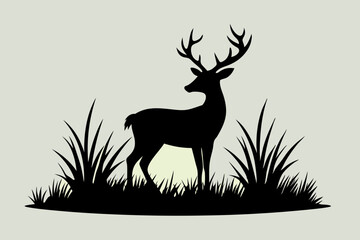 Deer in the grass silhouette vector art illustration
