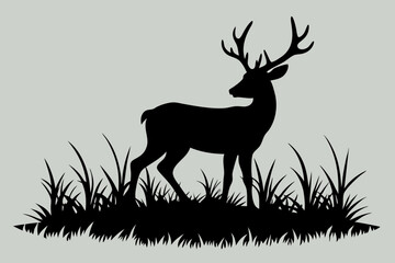 Deer in the grass silhouette vector art illustration