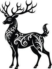 decorative deer illustration. wildlife, mammal, forest, buck, stag, male, background, antlers, fauna, brown, 