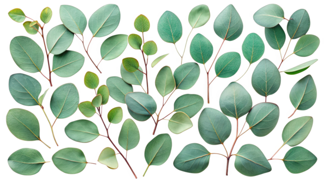 Eucalyptus Leaves - Various shapes of eucalyptus leaves on a transparent background.  - Powered by Adobe