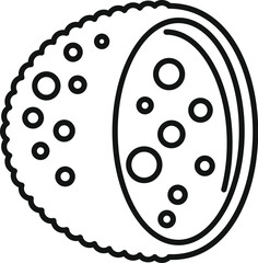 Line icon of a round chocolate candy with filling, perfect for representing chocolate products