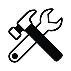 Hammer and wrench crossed, symbolizing tools, maintenance, or construction