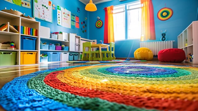 Teacher creating a welcoming classroom environment Stock Photo with copy space