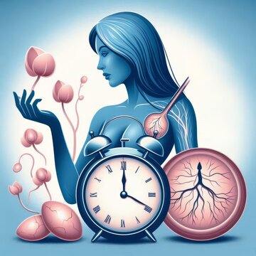 woman and biological clocks as metaphor of ageing or aging and consequences - menopause and limited fertility and ability to reproduce