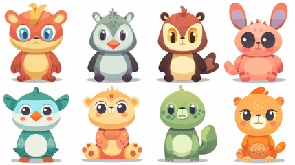 Naklejka premium Cute Cartoon Animals Set