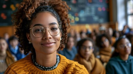 Educator teaching a language arts class using interactive methods Stock Photo with copy space