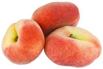 Set Chinese flat peaches isolated on a transparent background. Fig peaches.