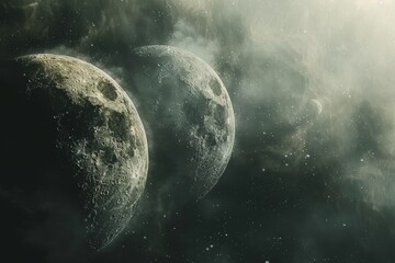 Celestial Dance: Moons in a Dusty Nebula