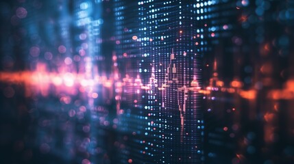 Abstract digital data visualization with vibrant colors and dynamic light patterns.