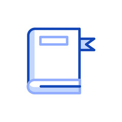 Vector outline icon depicting a textbook on a school subject with a bookmark. The book is lying in a closed position.