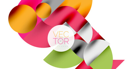 Obraz premium Shadow effect shiny circles and round triangles geometric modern art. Vector Illustration For Wallpaper, Banner, Background, Card, Book Illustration, landing page