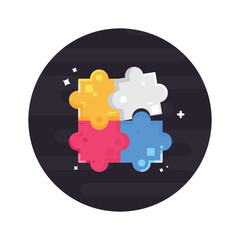 puzzle representative problem solving black circle background flat design icon illustration