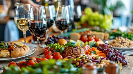 Family dinner featuring an educator sharing lesson plans and ideas Stock Photo with copy space