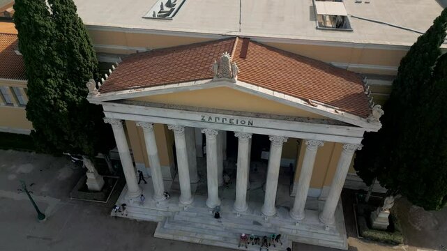Zappeion Hall Neoclassical Megaron Athens Aerial Cinematic footage 50 fps