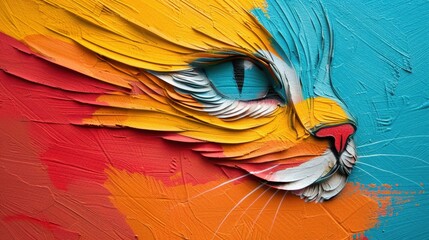 A stunning abstract artwork of a feline featuring rich, vibrant colors and textured brushstrokes, juxtaposed against a striking background, showcasing artistic creativity and expression.