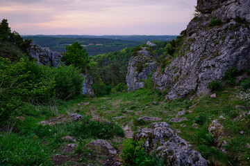 Zborow Mountain. Limestone rocks. Beautiful panorama. Polish Jura. Poland