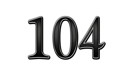 black metal 3d design of number 104 on white background.