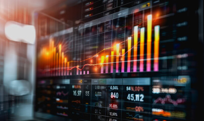 High-tech workspace with professional using holographic tablet for data analysis