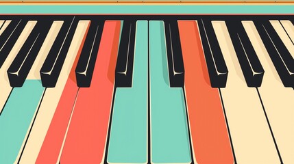 Abstract close-up of colorful piano keys in a minimalist style. Musical instrument, creative design, vibrant colors, artistic background, modern art.