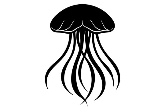 recommend clip art: Solid black outline Freshwater Jellyfish animal vector silhouette illustration