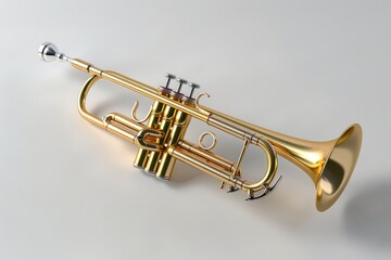 Obraz premium Shiny Brass Trumpet Instrument on White Background.