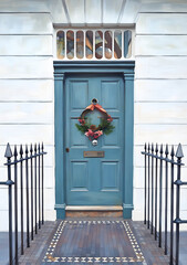 Festive London Door with Xmas Wreath