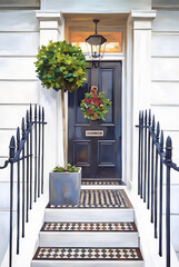 Festive London Door with Xmas Wreath