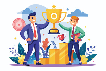 Small Win Trophy Motivates Businessman to Achieve Bigger Goals, Success Strategy