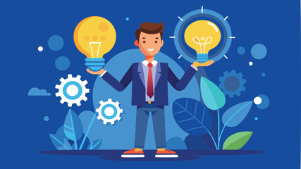 Smart Businessman Presenting Innovative Lightbulb with Cogs and Gears, Inventing New Technology