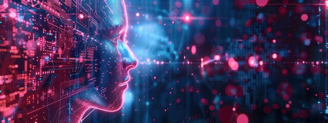 Fototapeta premium Digital AI, human brain, head, background ideal for technological operations, neural networks, data, digital, visual presentation