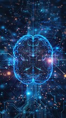 Fototapeta premium Digital AI, human brain, head, background ideal for technological operations, neural networks, data, digital, visual presentation