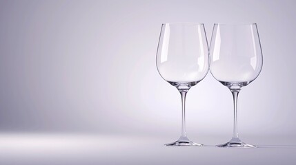 Fototapeta premium A pair of wine glasses standing out on a simple white background.
