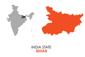 Bihar map of Indian state. Bihar map vector illustration. Bihar vector map on white background. 